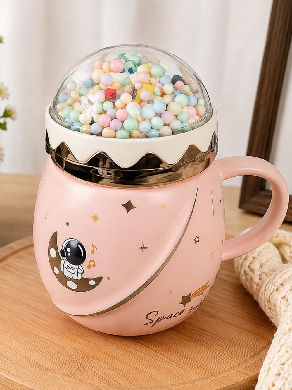 Space Travel Pink Kids Toy Music & Light Snow Globe Mug